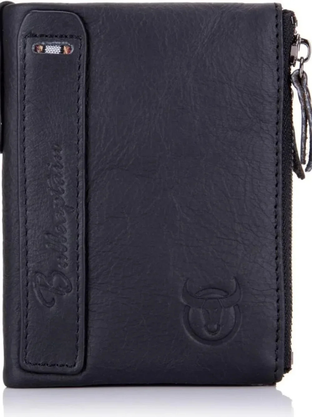 Vintage Genuine Leather Bifold Wallet for Men with Double Zipper Pockets - Black